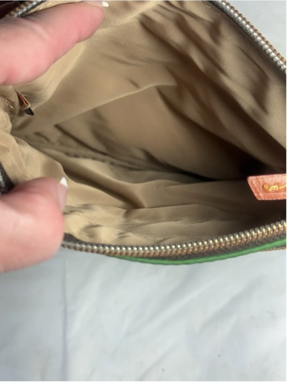 Dooney & Bourke Green Nylon North South Triple Zip Shoulder Crossbody Bag Purse